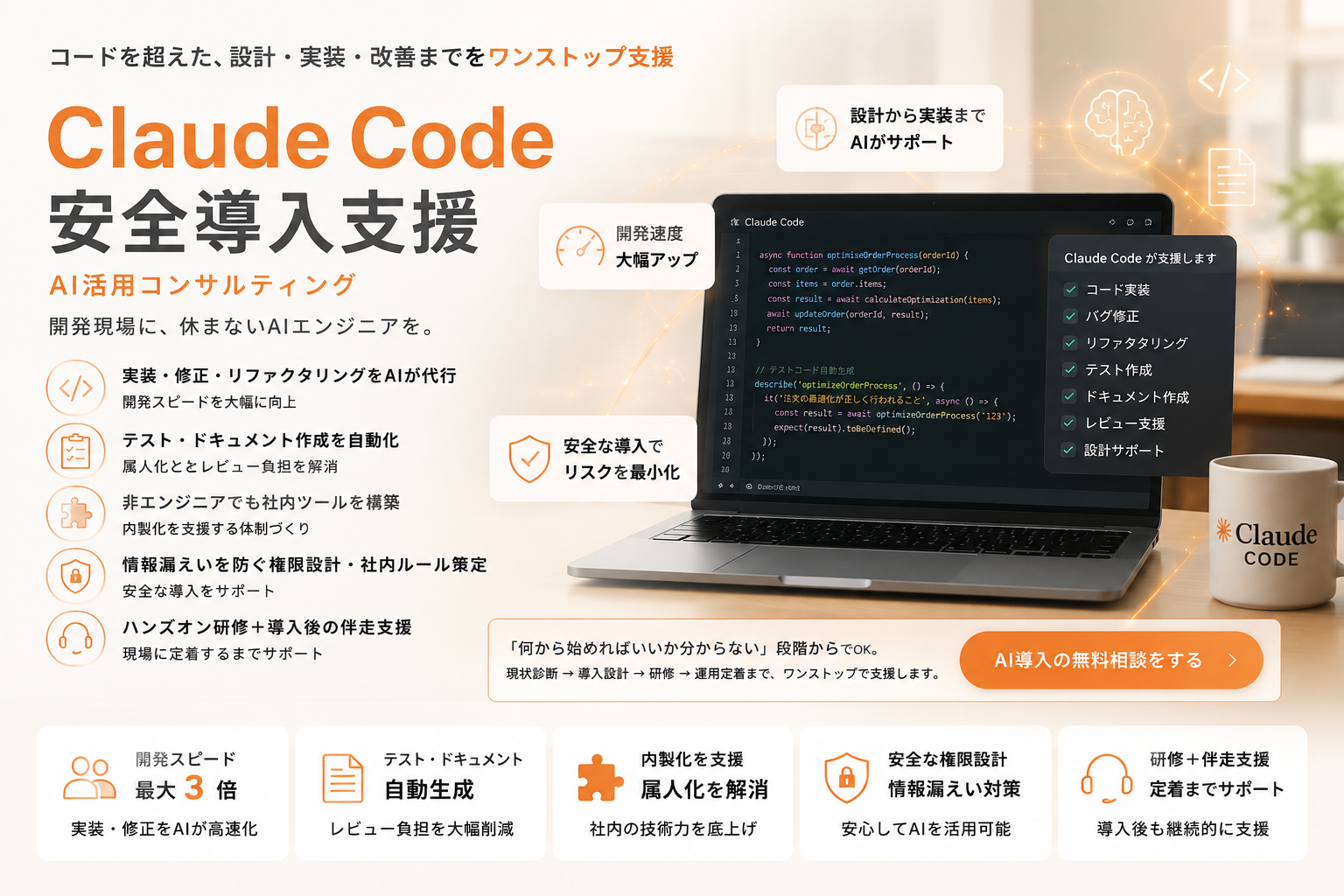Claude Code 安全導入支援
AI活用コンサルティング